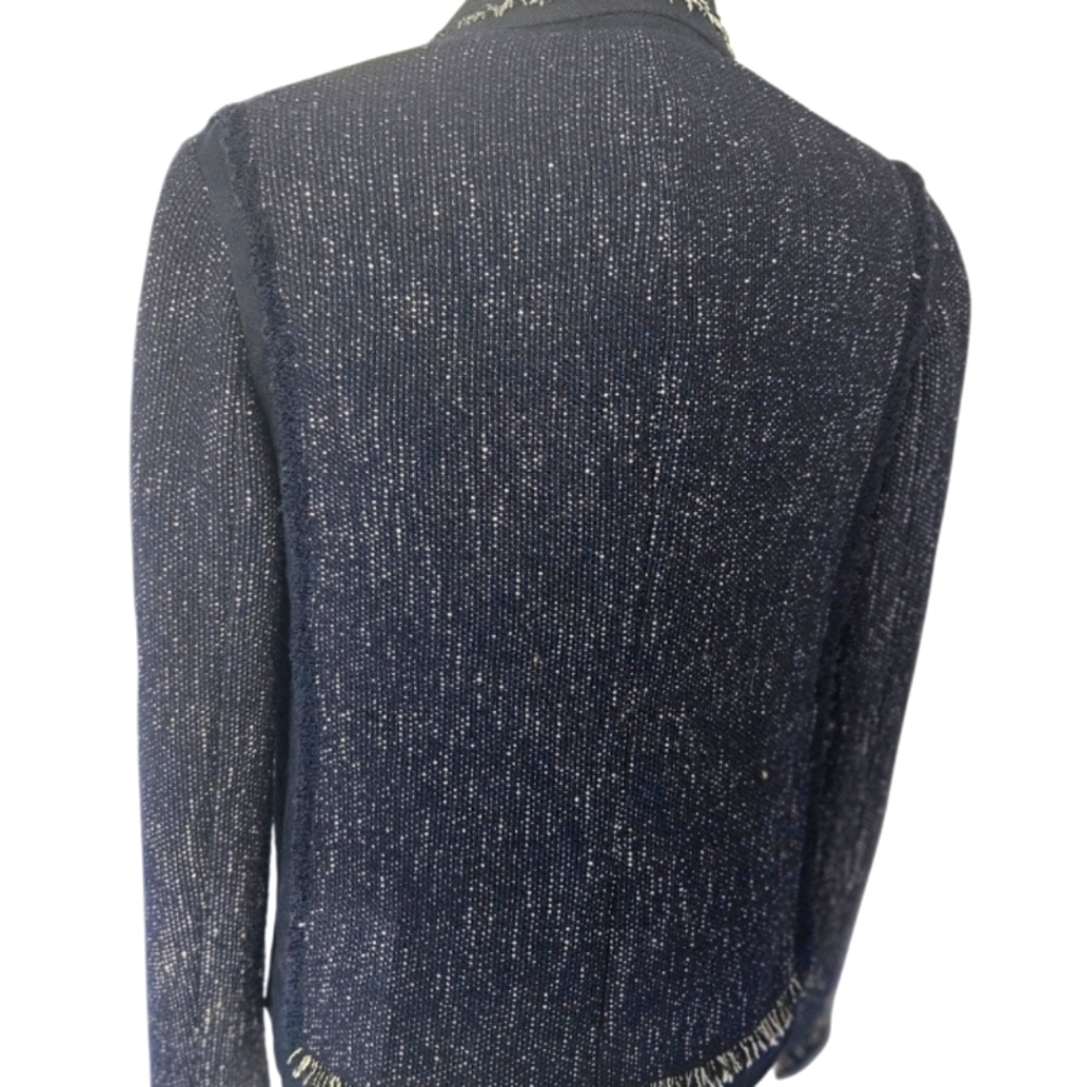 Vince Women's Navy Blue Soft Bouckle Fringe Tweed Blazer - Picture 8 of 10